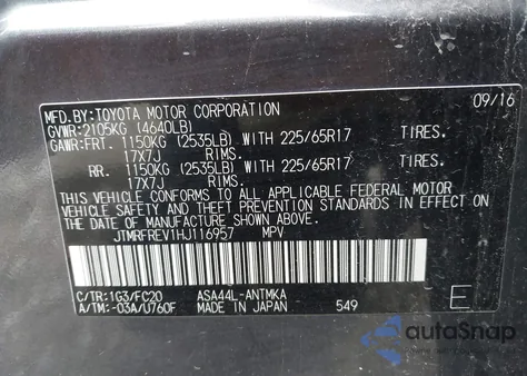 2017 Toyota Rav4 Xle z USA, uszkodzony, nr VIN JTMRFREV1HJ116957